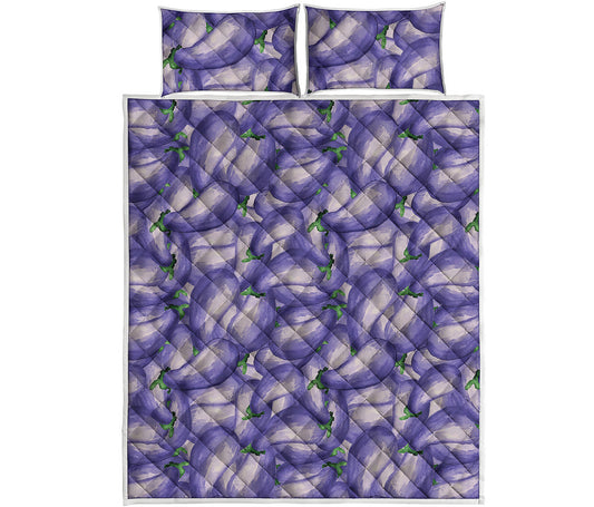 Watercolor Eggplant Print Quilt Bed Set