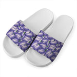 Watercolor Eggplant Print White Slide Sandals
