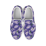 Watercolor Eggplant Print White Slip On Shoes