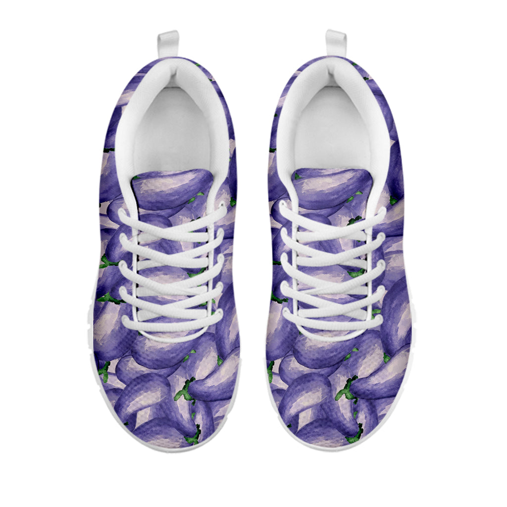 Watercolor Eggplant Print White Sneakers