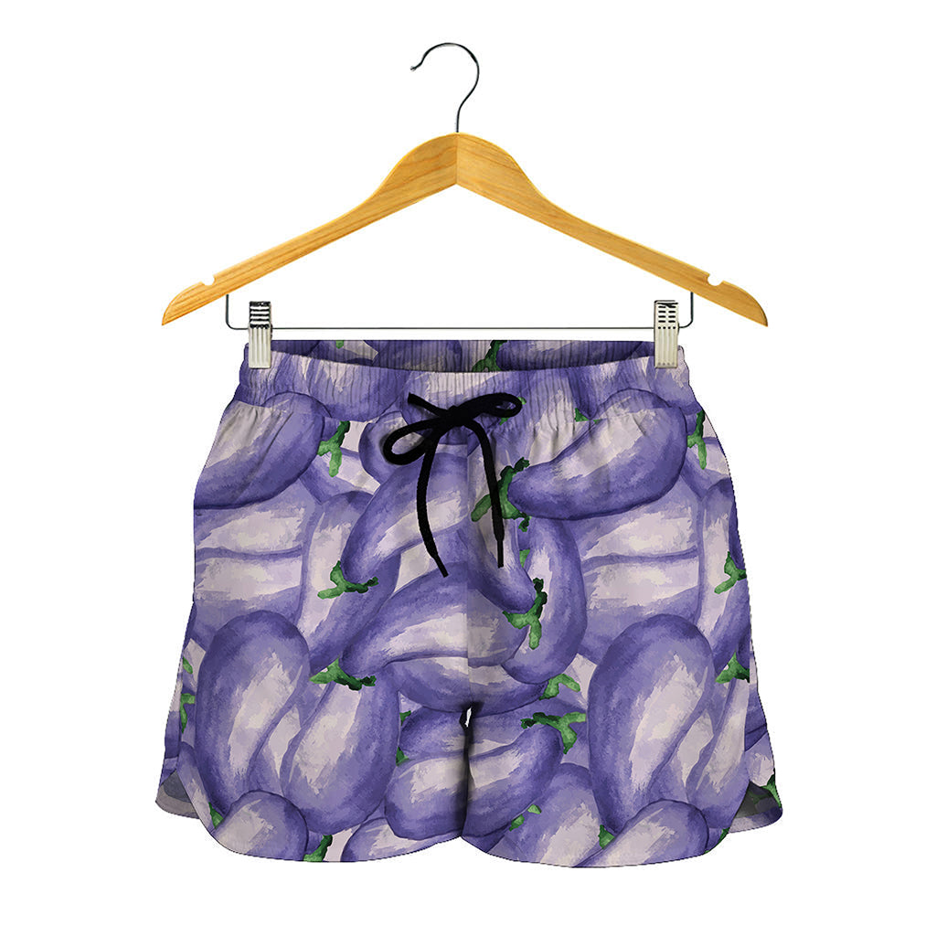 Watercolor Eggplant Print Women's Shorts