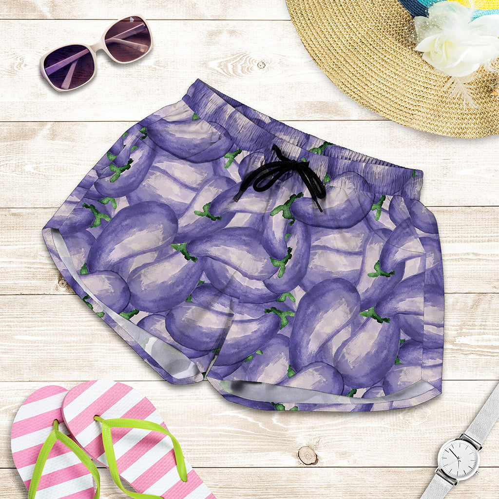 Watercolor Eggplant Print Women's Shorts