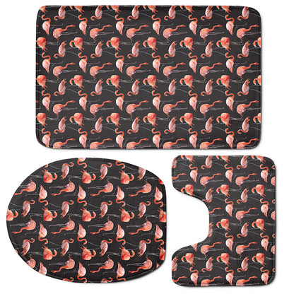 Watercolor Flamingo Pattern Print 3 Piece Bath Mat Set