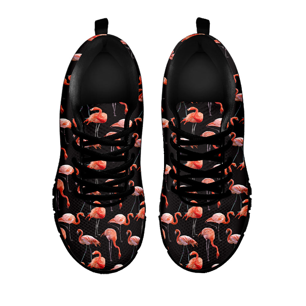 Watercolor Flamingo Pattern Print Black Sneakers
