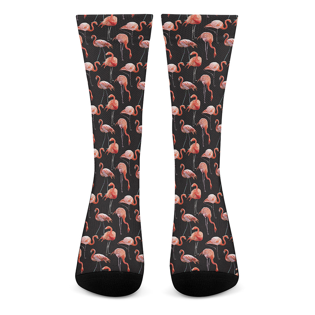 Watercolor Flamingo Pattern Print Crew Socks