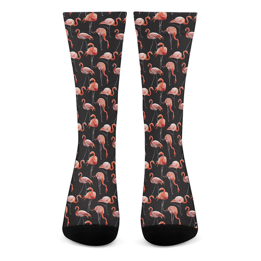 Watercolor Flamingo Pattern Print Crew Socks