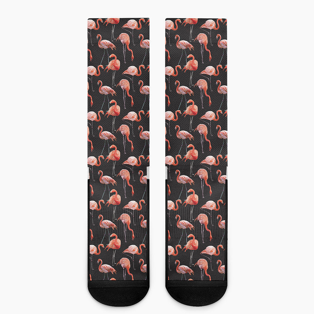 Watercolor Flamingo Pattern Print Crew Socks