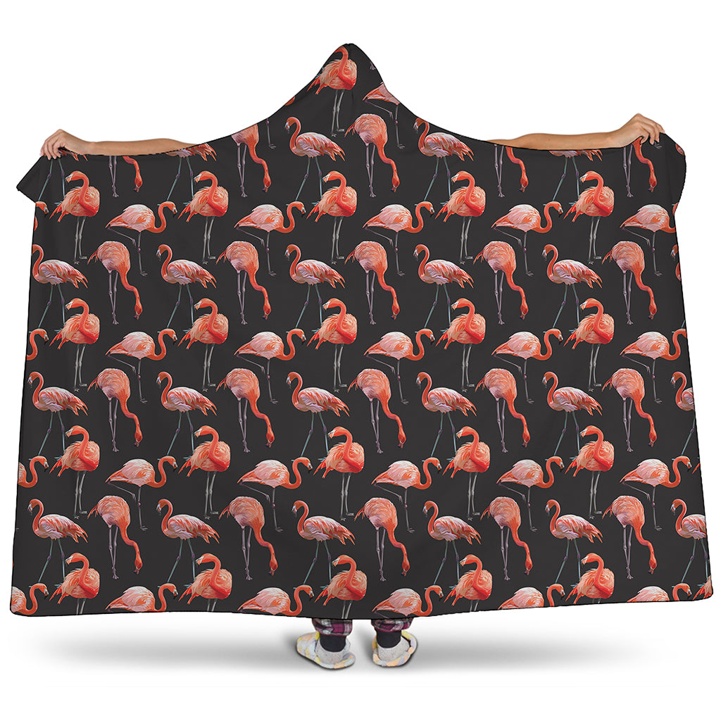 Watercolor Flamingo Pattern Print Hooded Blanket
