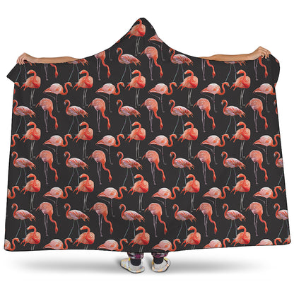 Watercolor Flamingo Pattern Print Hooded Blanket
