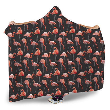 Watercolor Flamingo Pattern Print Hooded Blanket