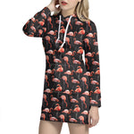 Watercolor Flamingo Pattern Print Hoodie Dress