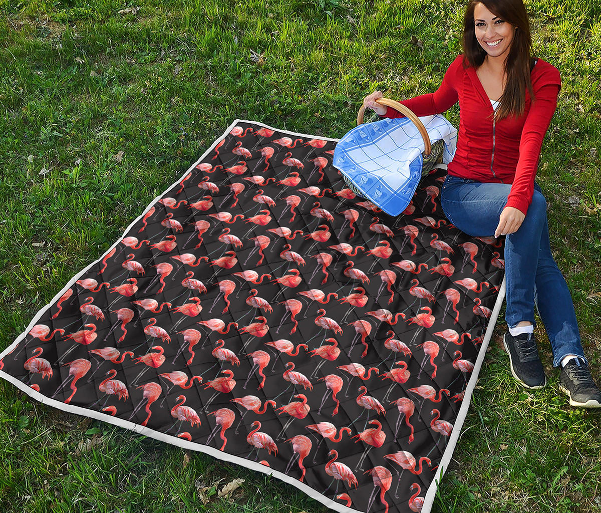 Watercolor Flamingo Pattern Print Quilt