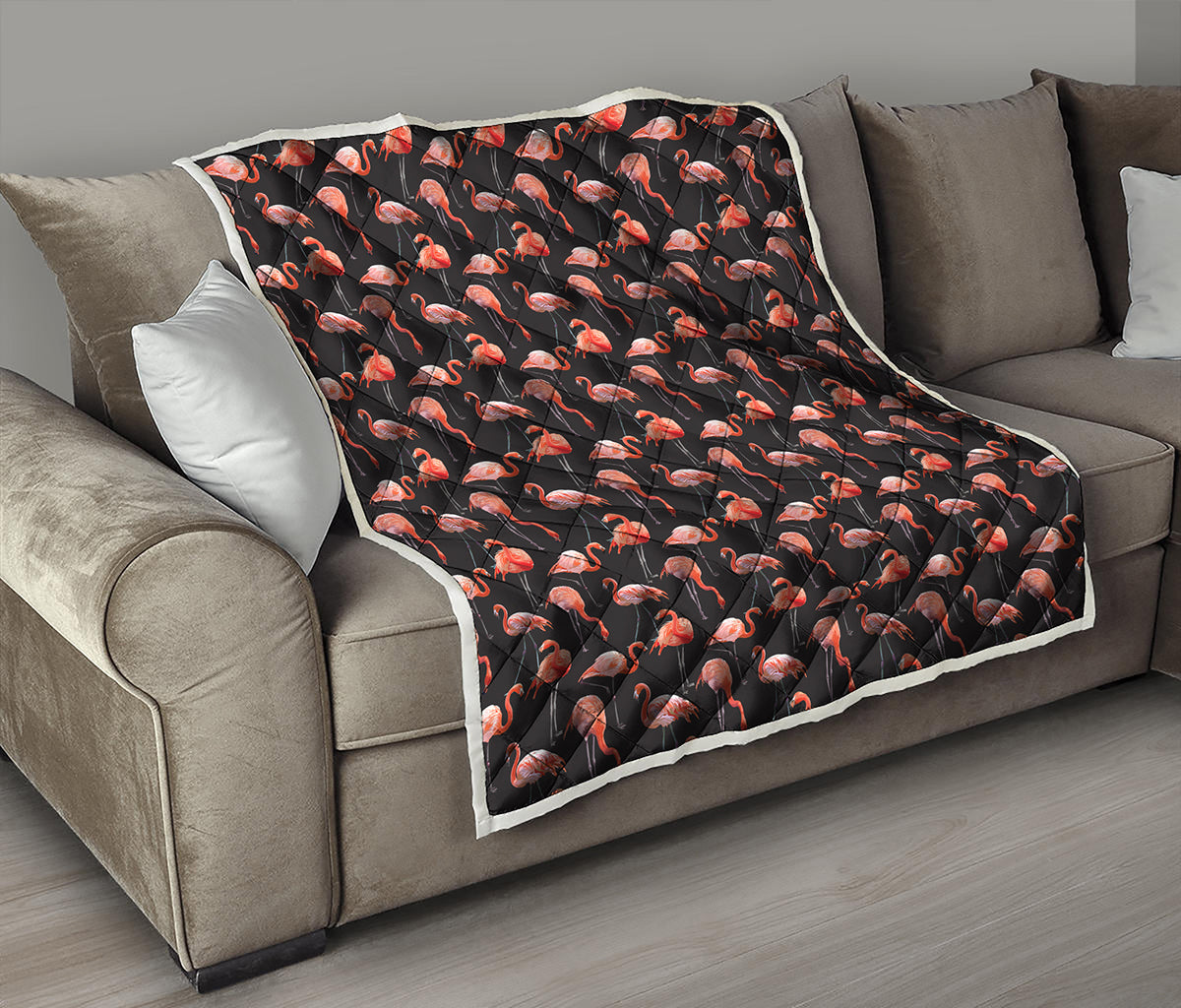 Watercolor Flamingo Pattern Print Quilt