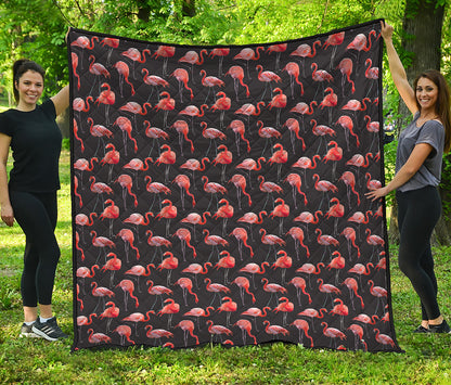 Watercolor Flamingo Pattern Print Quilt