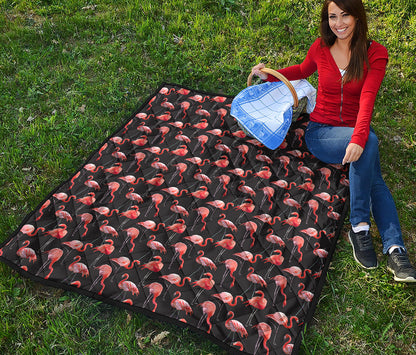 Watercolor Flamingo Pattern Print Quilt