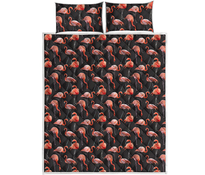 Watercolor Flamingo Pattern Print Quilt Bed Set
