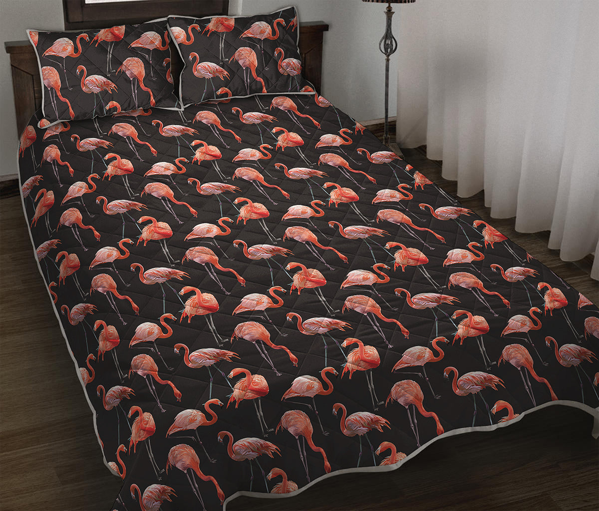 Watercolor Flamingo Pattern Print Quilt Bed Set