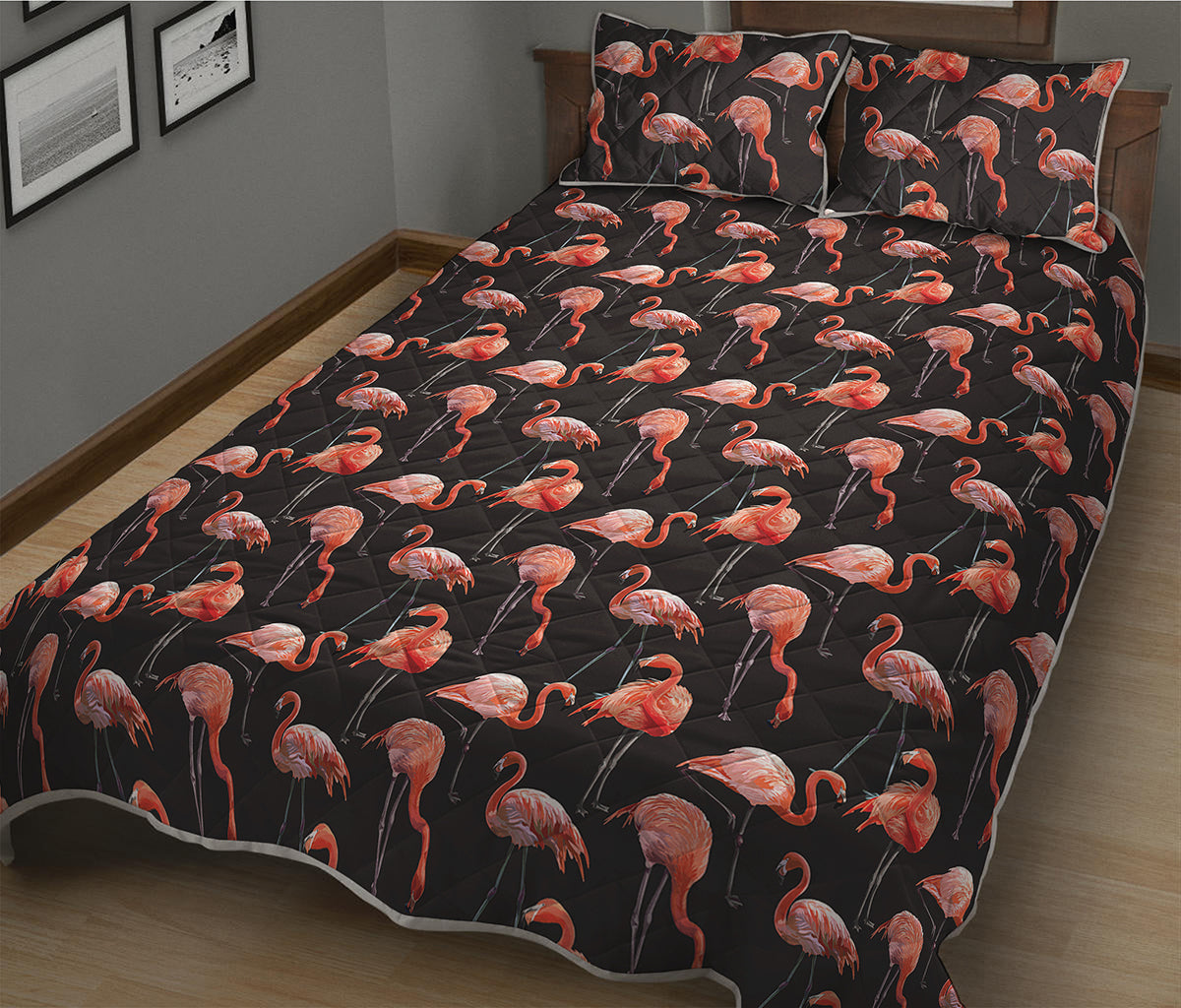 Watercolor Flamingo Pattern Print Quilt Bed Set