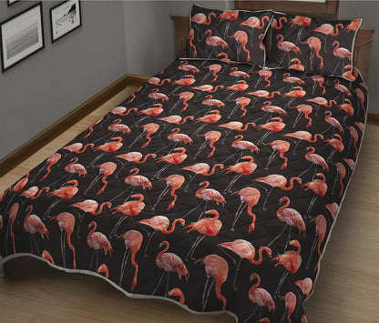 Watercolor Flamingo Pattern Print Quilt Bed Set