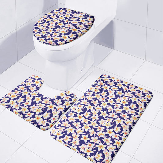 Watercolor Frangipani Flower Print 3 Piece Bath Mat Set