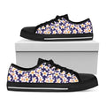 Watercolor Frangipani Flower Print Black Low Top Sneakers
