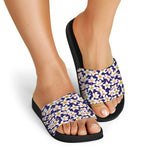 Watercolor Frangipani Flower Print Black Slide Sandals