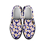 Watercolor Frangipani Flower Print Black Slip On Shoes