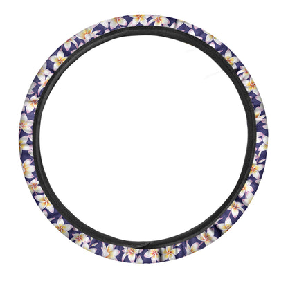 Watercolor Frangipani Flower Print Car Steering Wheel Cover
