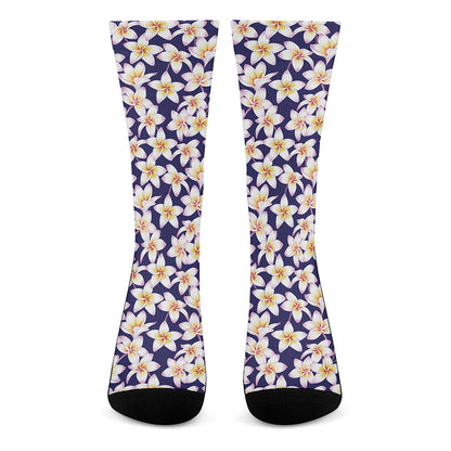 Watercolor Frangipani Flower Print Crew Socks