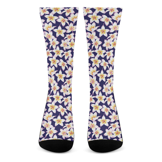 Watercolor Frangipani Flower Print Crew Socks