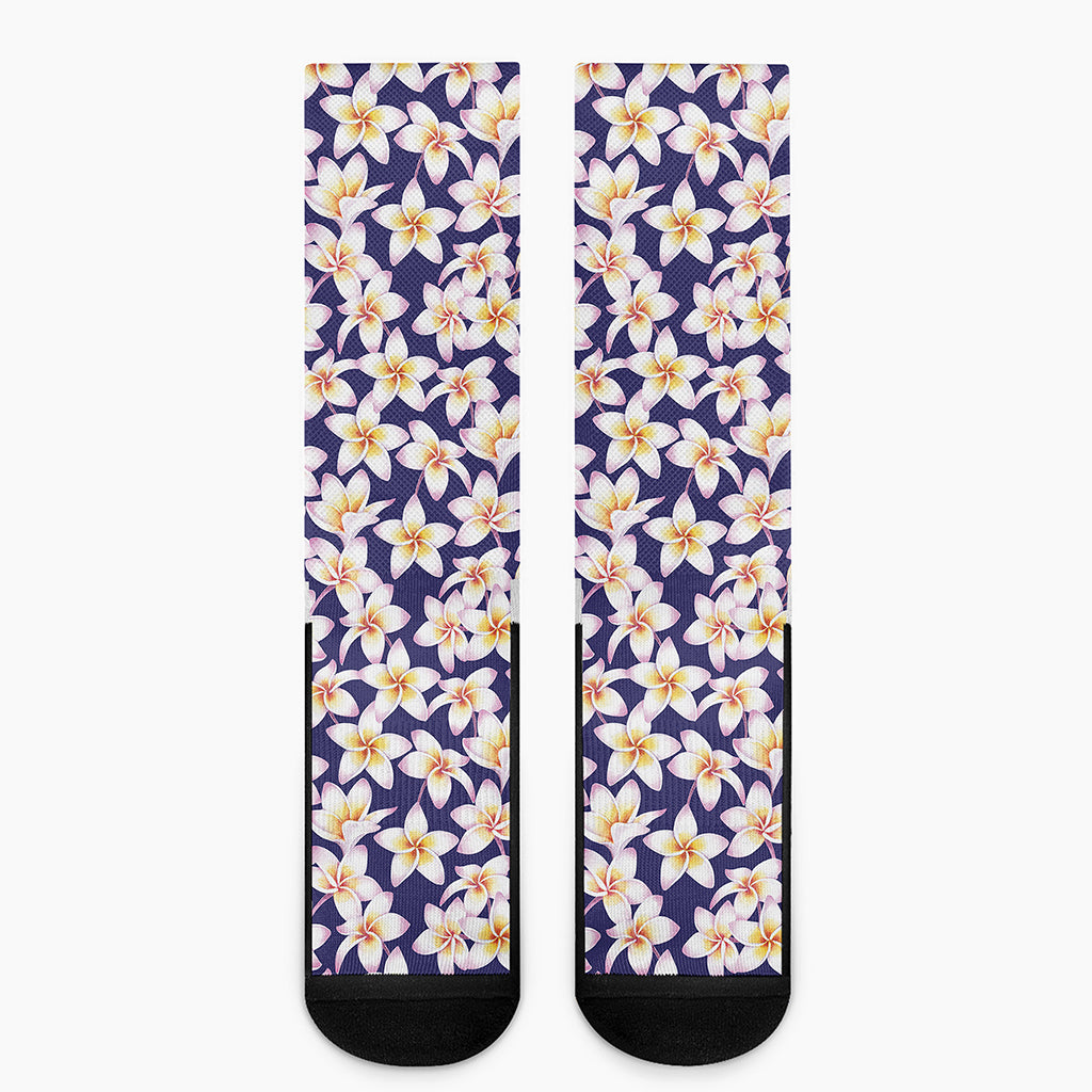 Watercolor Frangipani Flower Print Crew Socks