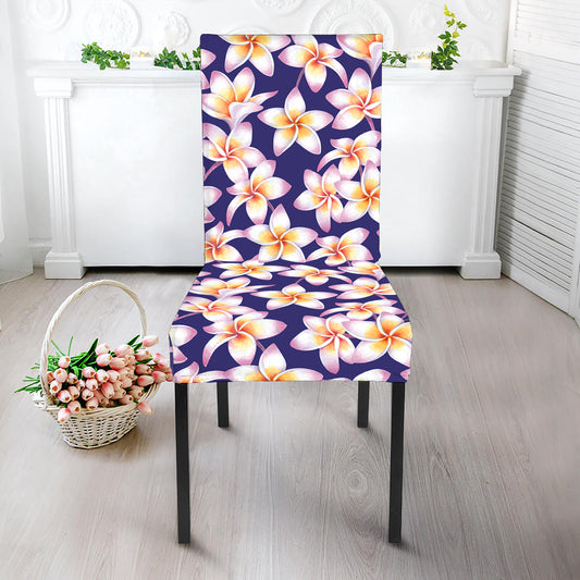 Watercolor Frangipani Flower Print Dining Chair Slipcover
