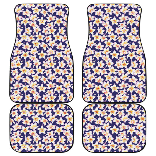 Watercolor Frangipani Flower Print Front and Back Car Floor Mats