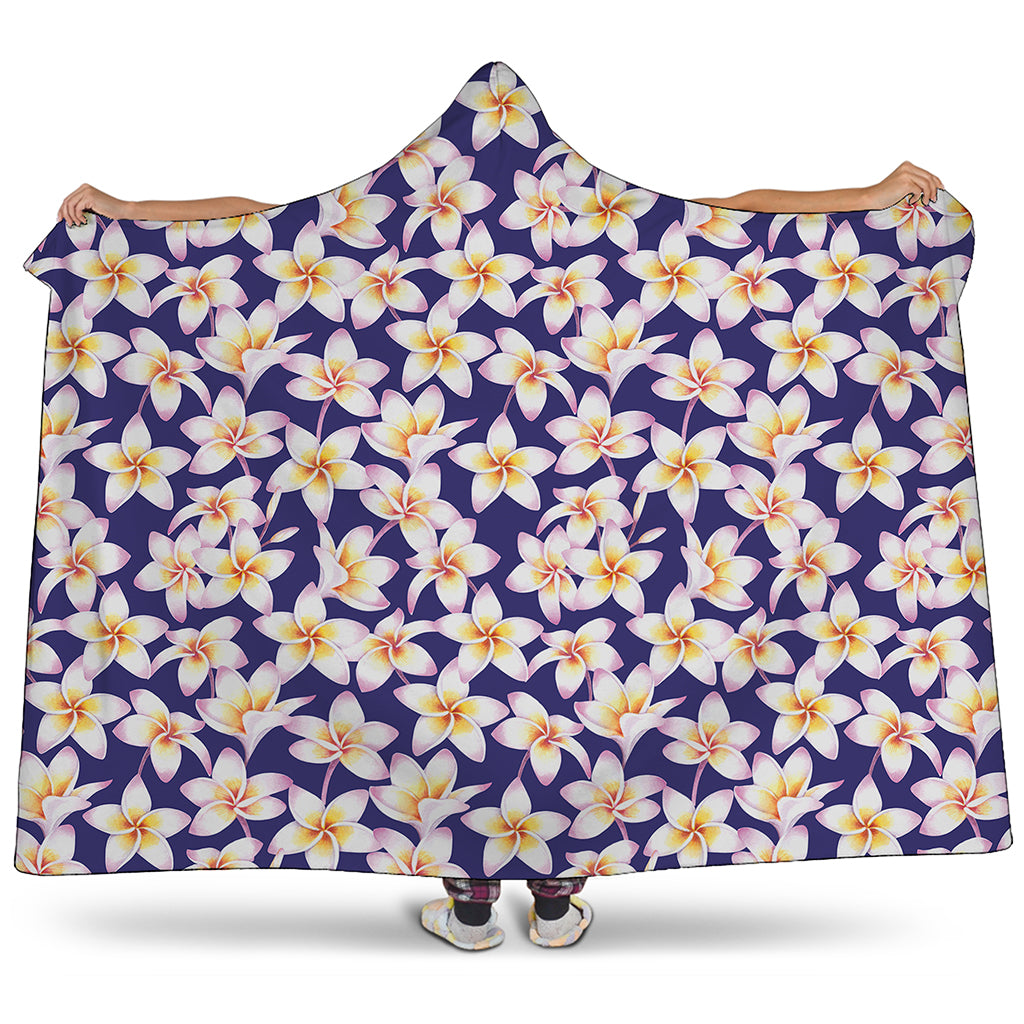 Watercolor Frangipani Flower Print Hooded Blanket