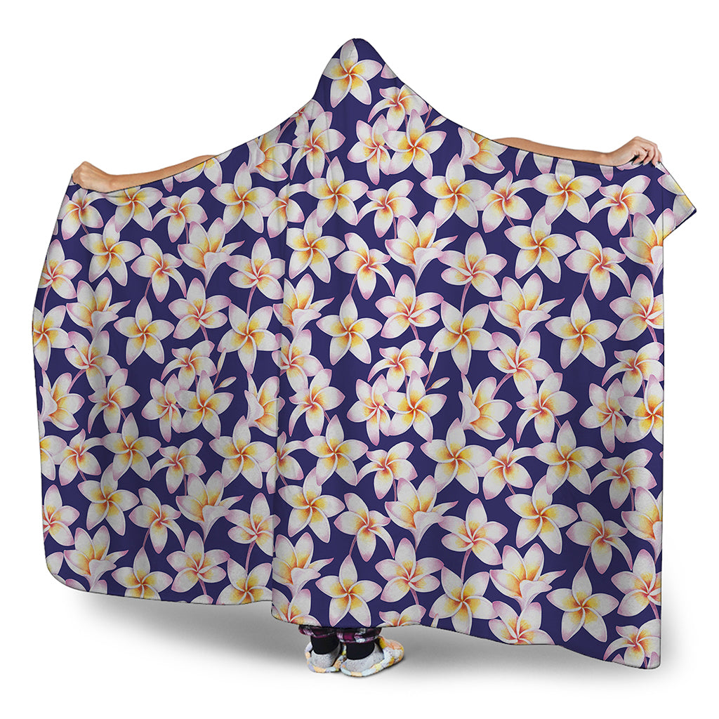 Watercolor Frangipani Flower Print Hooded Blanket
