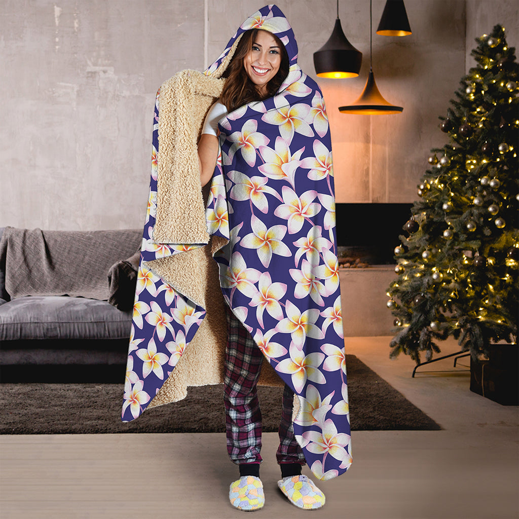 Watercolor Frangipani Flower Print Hooded Blanket