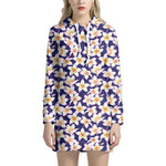 Watercolor Frangipani Flower Print Hoodie Dress