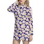 Watercolor Frangipani Flower Print Hoodie Dress