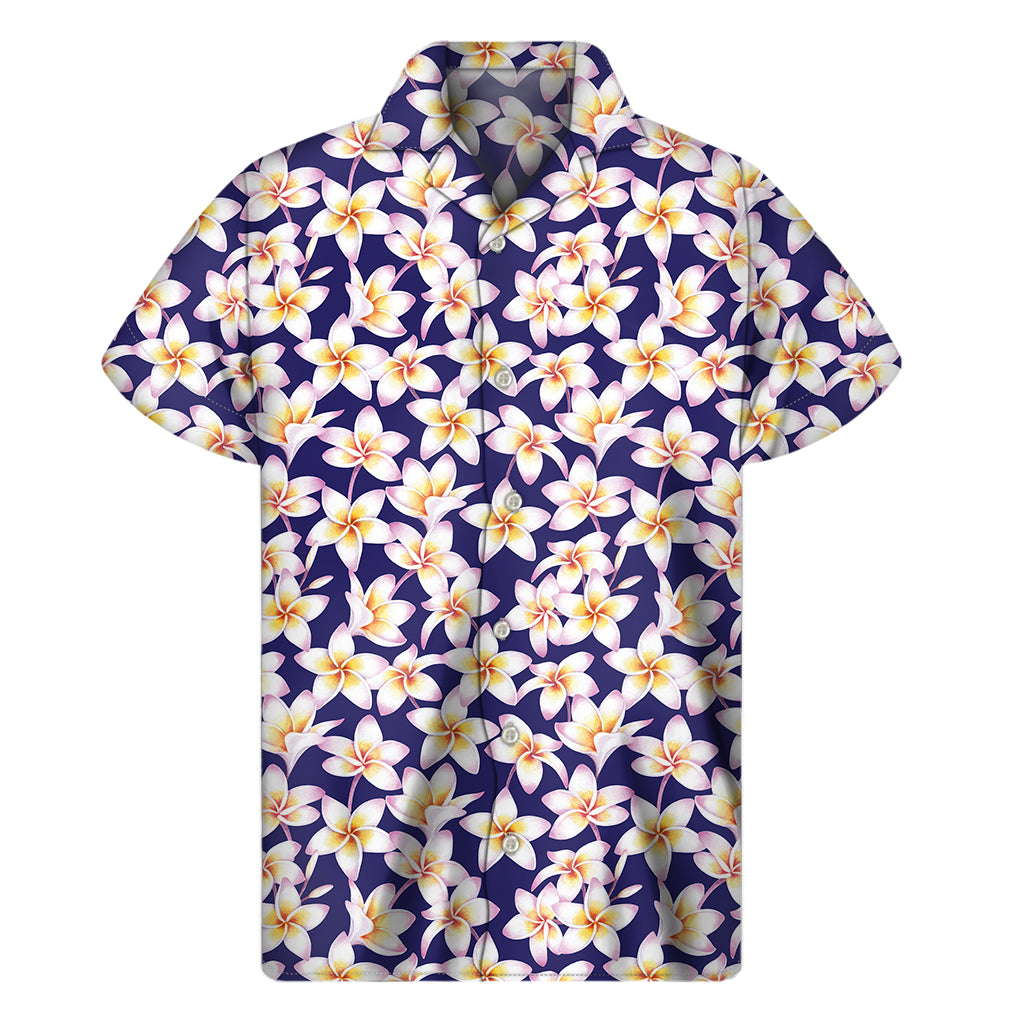 Watercolor Frangipani Flower Print Men's Short Sleeve Shirt