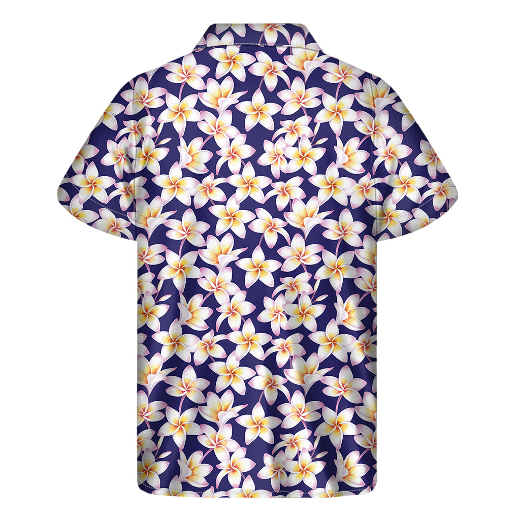 Watercolor Frangipani Flower Print Men's Short Sleeve Shirt