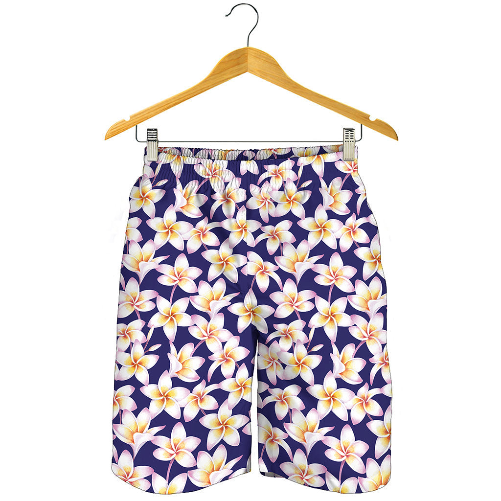 Watercolor Frangipani Flower Print Men's Shorts