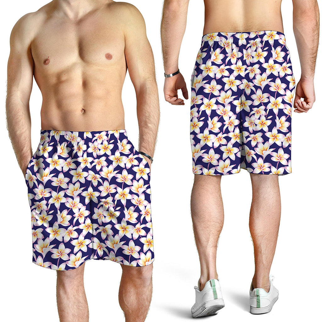Watercolor Frangipani Flower Print Men's Shorts
