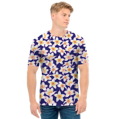Watercolor Frangipani Flower Print Men's T-Shirt