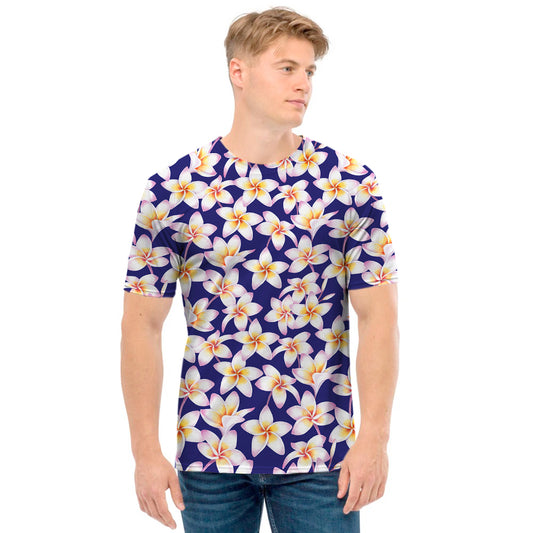 Watercolor Frangipani Flower Print Men's T-Shirt