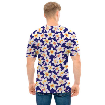Watercolor Frangipani Flower Print Men's T-Shirt