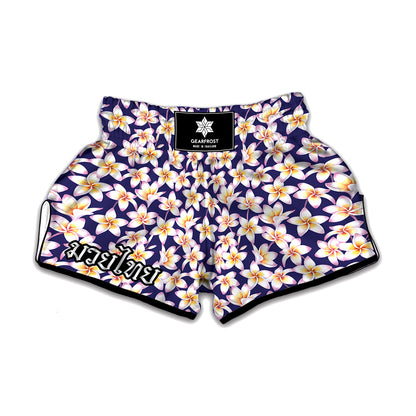 Watercolor Frangipani Flower Print Muay Thai Boxing Shorts