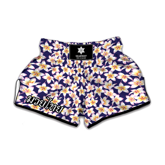 Watercolor Frangipani Flower Print Muay Thai Boxing Shorts