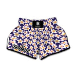 Watercolor Frangipani Flower Print Muay Thai Boxing Shorts