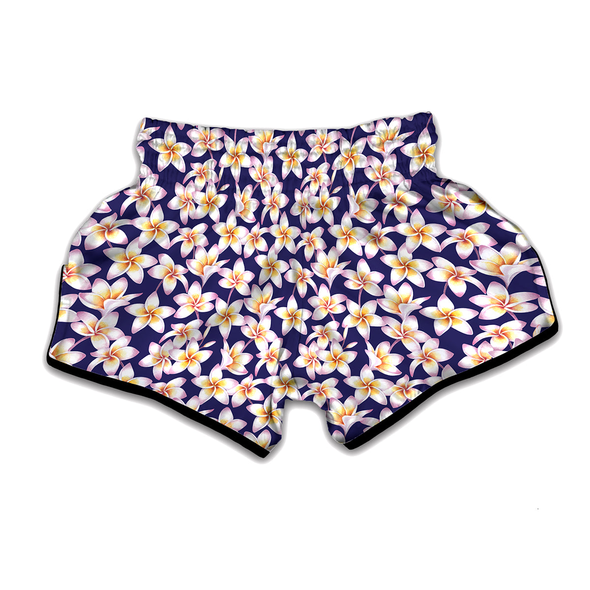Watercolor Frangipani Flower Print Muay Thai Boxing Shorts