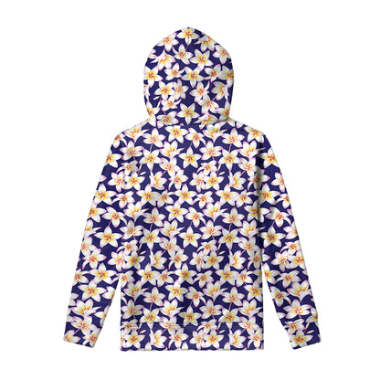 Watercolor Frangipani Flower Print Pullover Hoodie
